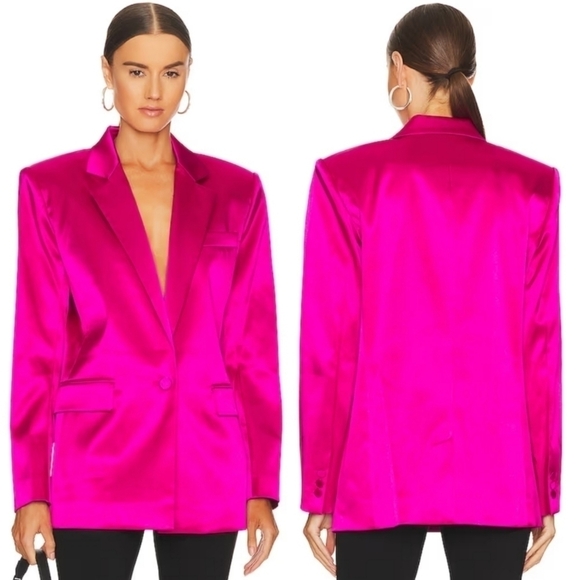 New Frame Satin Strong Shoulder Magenta Blazer Suit Jacket NWT Small - Picture 4 of 15